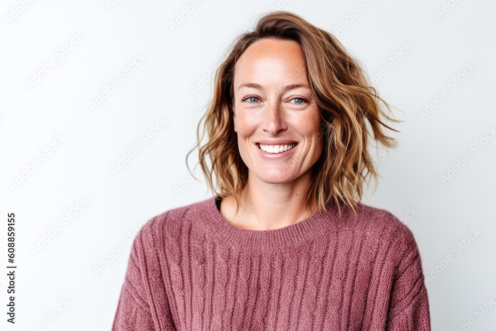 Portrait of a happy woman looking at camera on a white background Portrait of a happy woman looking at camera on a white background