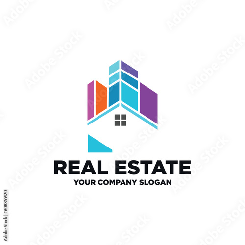 Vector abstract building colorful logo, icon isolated. Transparent geometric structure sign, architecture logo, sign. Real estate, city, town house