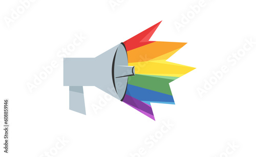 LGBT megaphone with rainbow. Pride month voice speaker. Diversity representation.