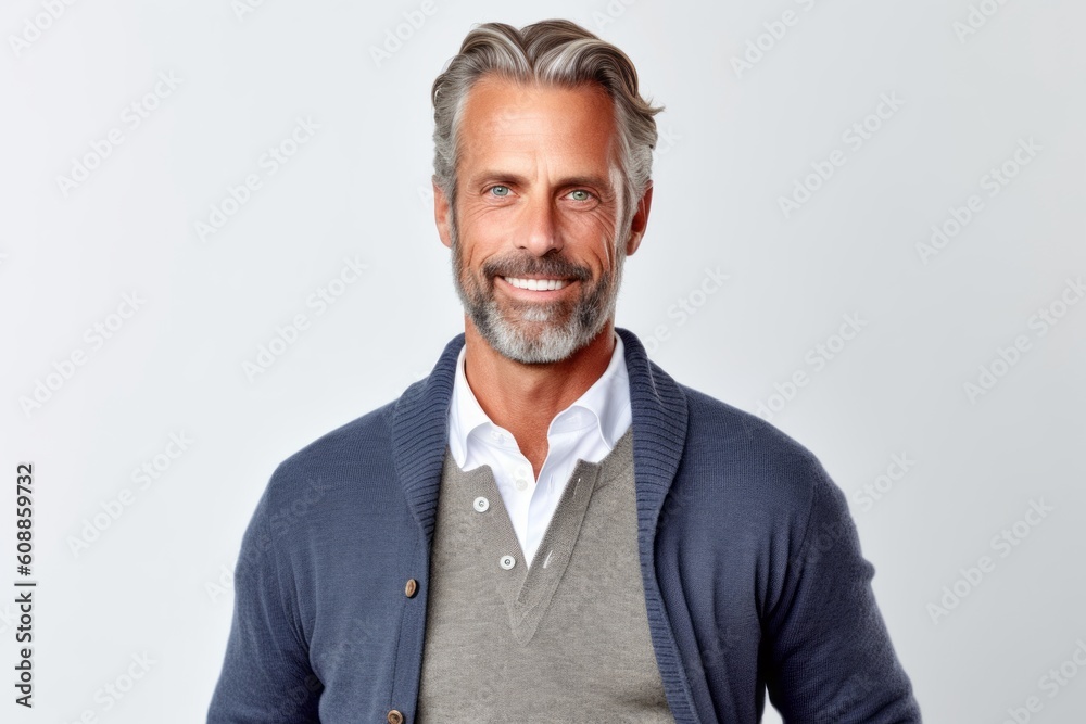 Portrait of a handsome mature man smiling at the camera over white background Portrait of a handsome mature man smiling at the camera over white background