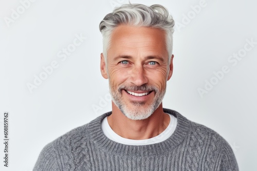 Portrait of a handsome mature man smiling at camera over white background