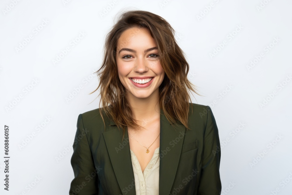 Portrait of a smiling young business woman looking at camera on white background Portrait of a smiling young business woman looking at camera on white background