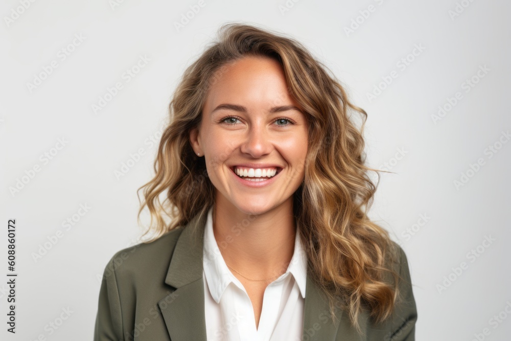 Portrait of a beautiful young business woman smiling over white background. Portrait of a beautiful young business woman smiling over white background.