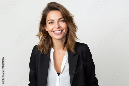 Portrait of a beautiful young business woman smiling and looking at camera