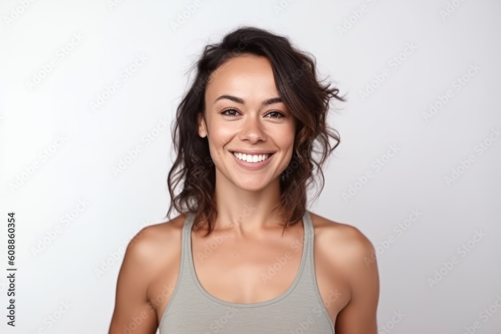 Portrait of a beautiful young woman smiling on a white background. Portrait of a beautiful young woman smiling on a white background.