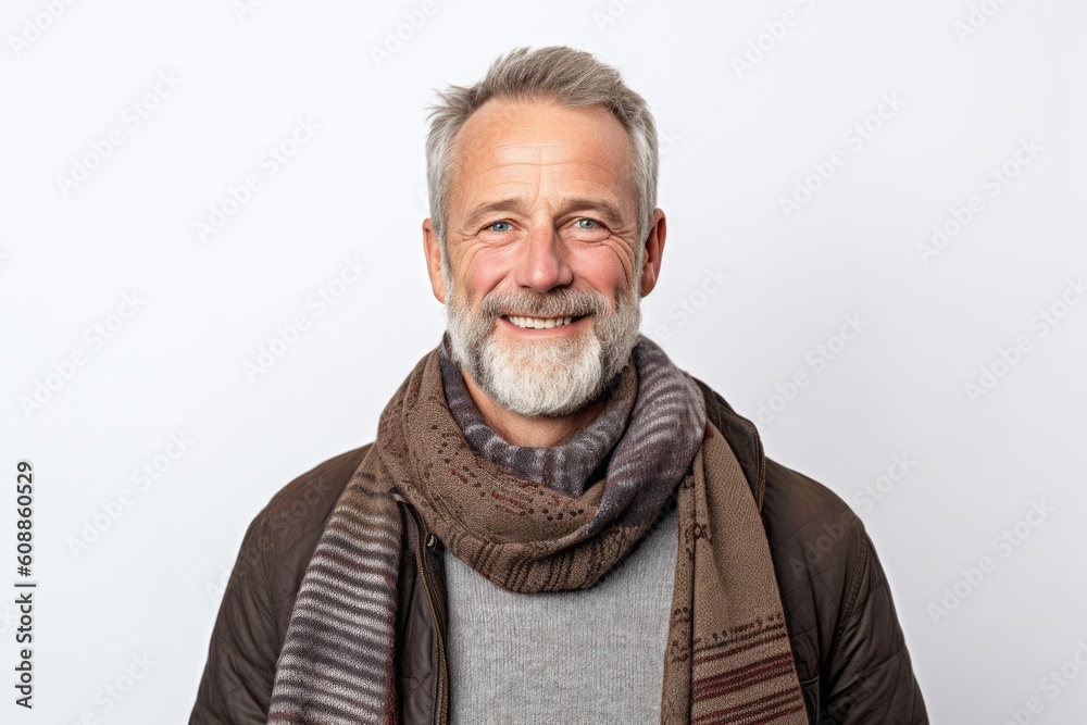 Portrait of a happy senior man with grey hair and a scarf Portrait of a happy senior man with grey hair and a scarf