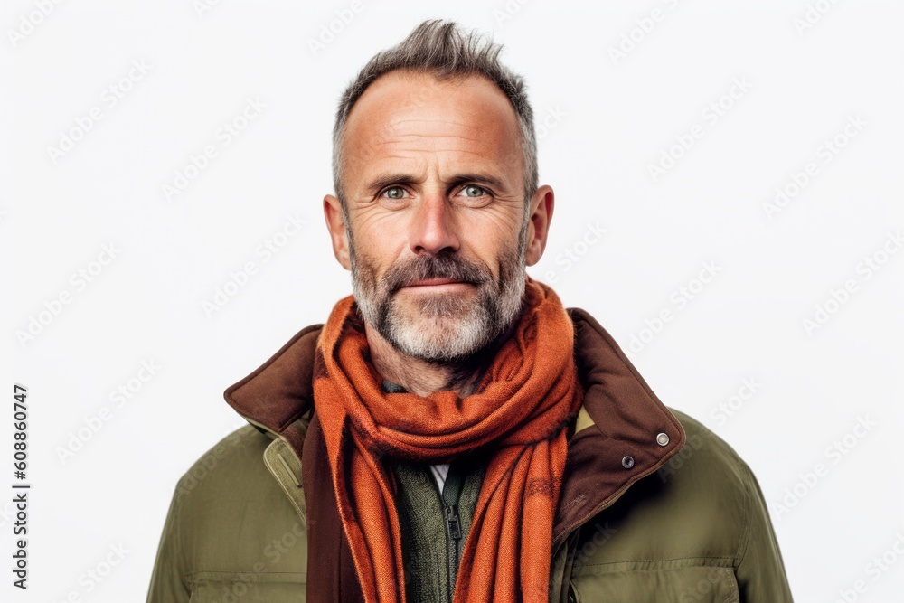 Portrait of a handsome middle-aged man in a warm jacket and scarf Portrait of a handsome middle-aged man in a warm jacket and scarf