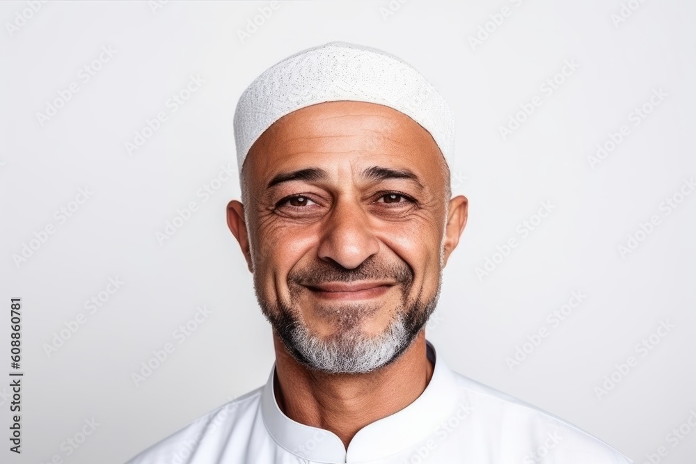 Portrait of a smiling middle-eastern man in traditional clothes isolated on a white background Portrait of a smiling middle-eastern man in traditional clothes isolated on a white background