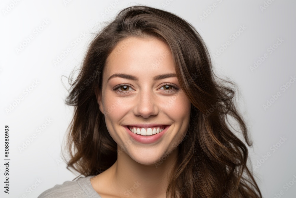 Close-up portrait photography of a satisfied woman in her 30s that is placed against a white background . Generative AI Close-up portrait photography of a satisfied woman in her 30s that is placed against a white background . Generative AI