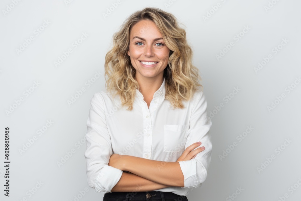 Portrait of a smiling businesswoman with crossed arms on white background Portrait of a smiling businesswoman with crossed arms on white background