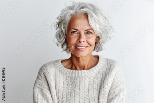 Portrait of a happy senior woman looking at camera isolated over white background
