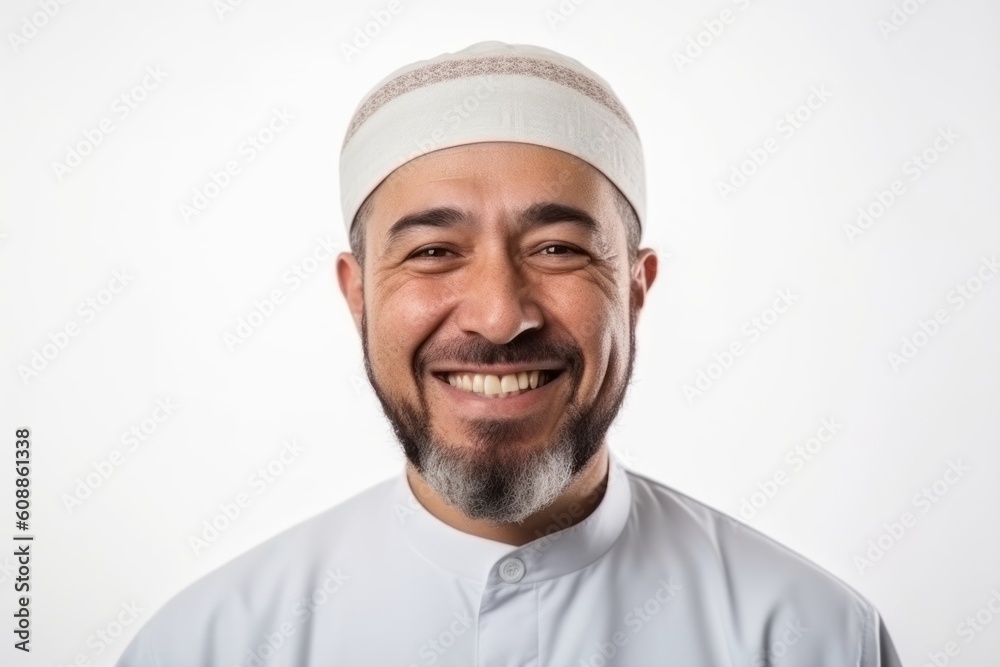Portrait of a happy muslim man smiling at camera over white background Portrait of a happy muslim man smiling at camera over white background