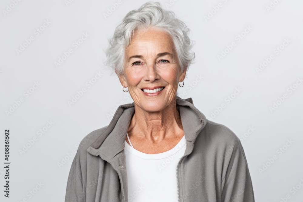 portrait of smiling senior woman looking at camera isolated on grey background portrait of smiling senior woman looking at camera isolated on grey background