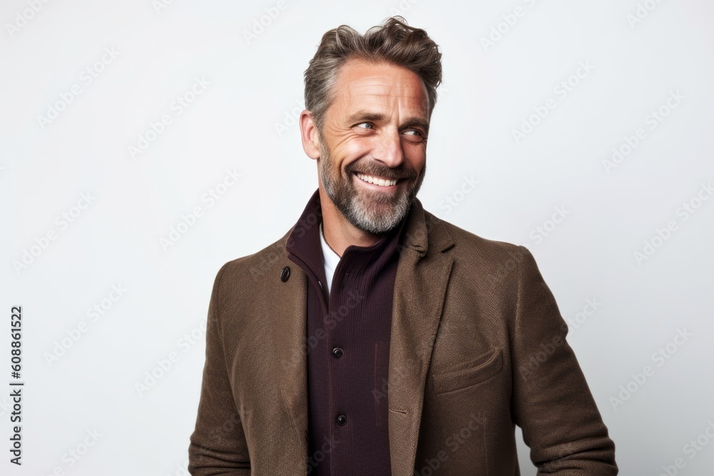 Handsome middle-aged man smiling and looking at the camera Handsome middle-aged man smiling and looking at the camera