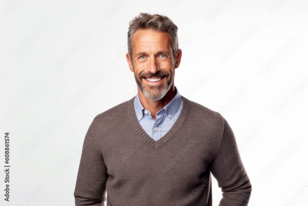 smiling middle aged man looking at the camera over white background. smiling middle aged man looking at the camera over white background.
