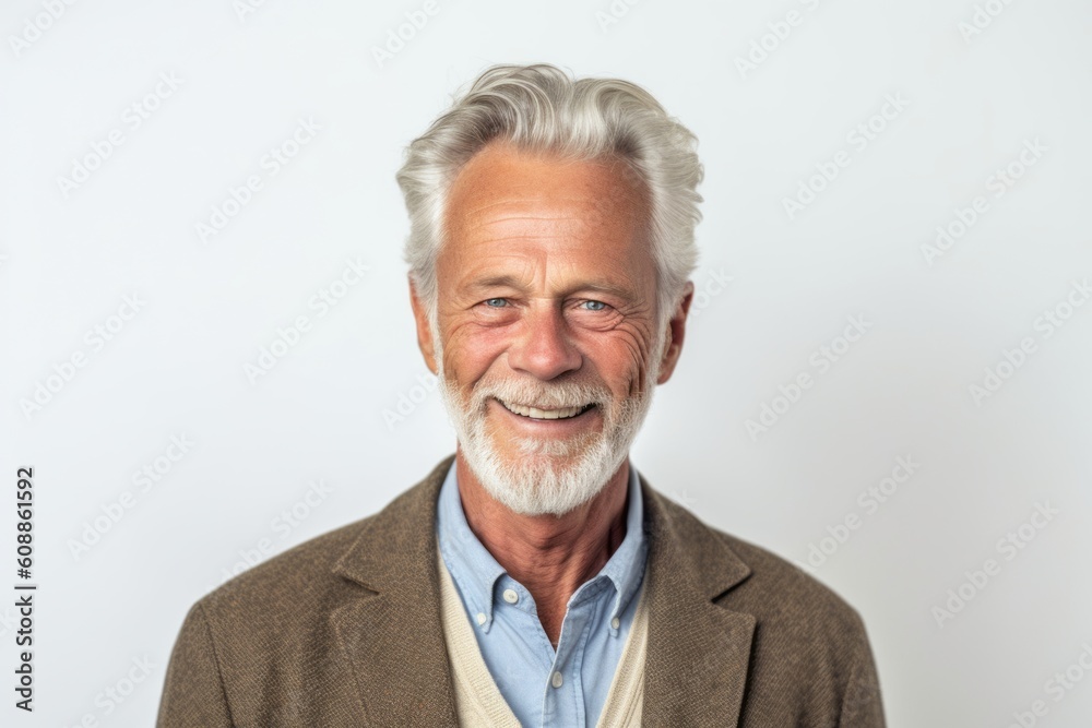 Portrait of happy senior man smiling at camera on white background. Portrait of happy senior man smiling at camera on white background.