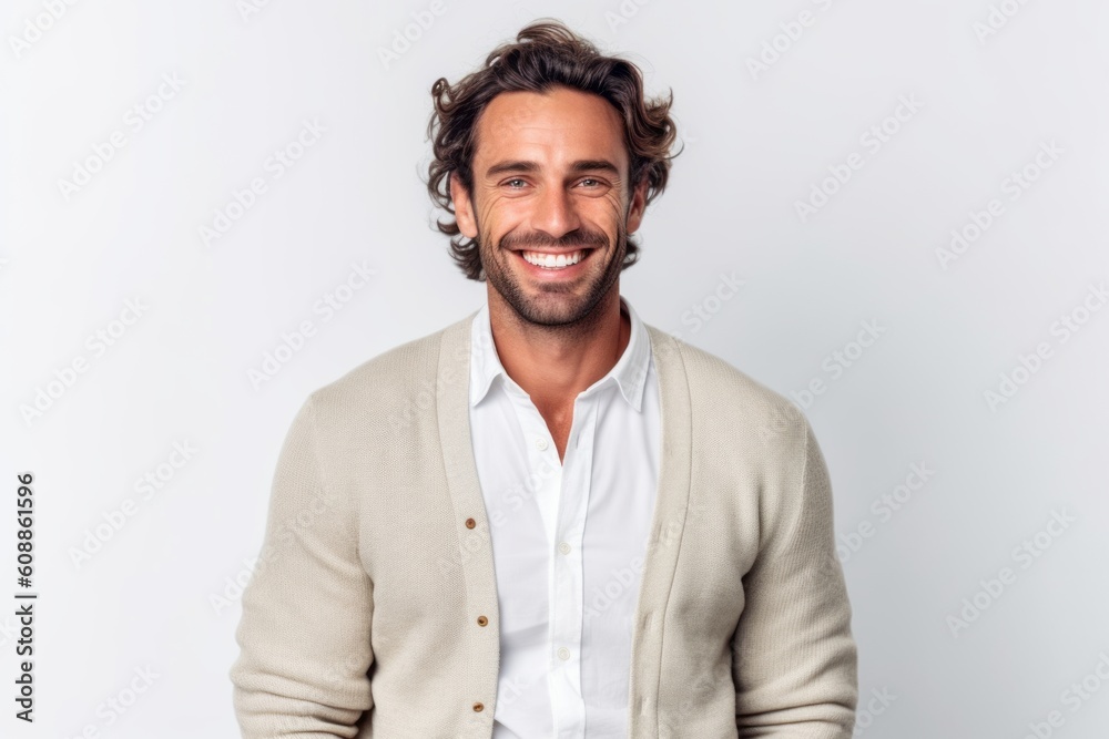 Portrait of a handsome man smiling at camera isolated on a white background Portrait of a handsome man smiling at camera isolated on a white background