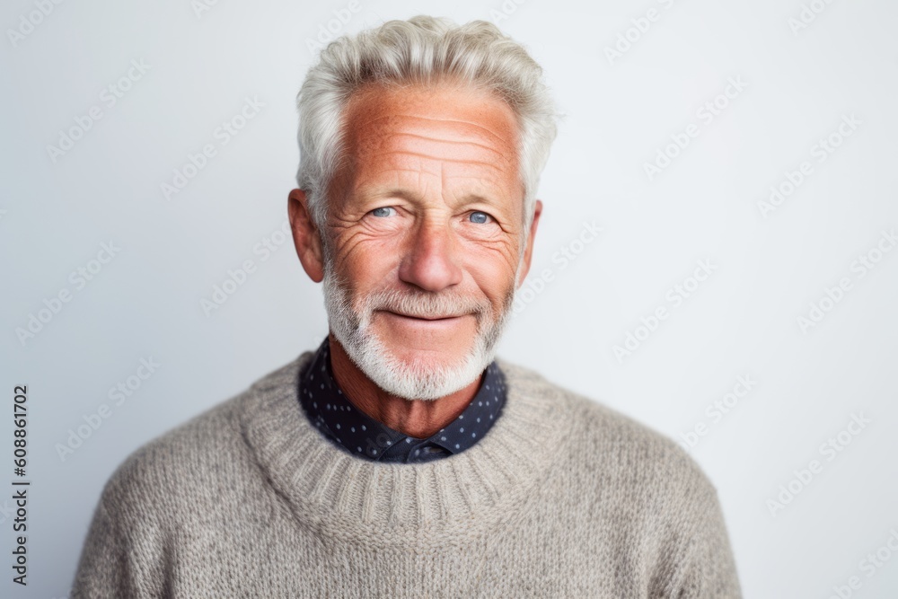 Portrait of happy senior man looking at camera over white background. Portrait of happy senior man looking at camera over white background.