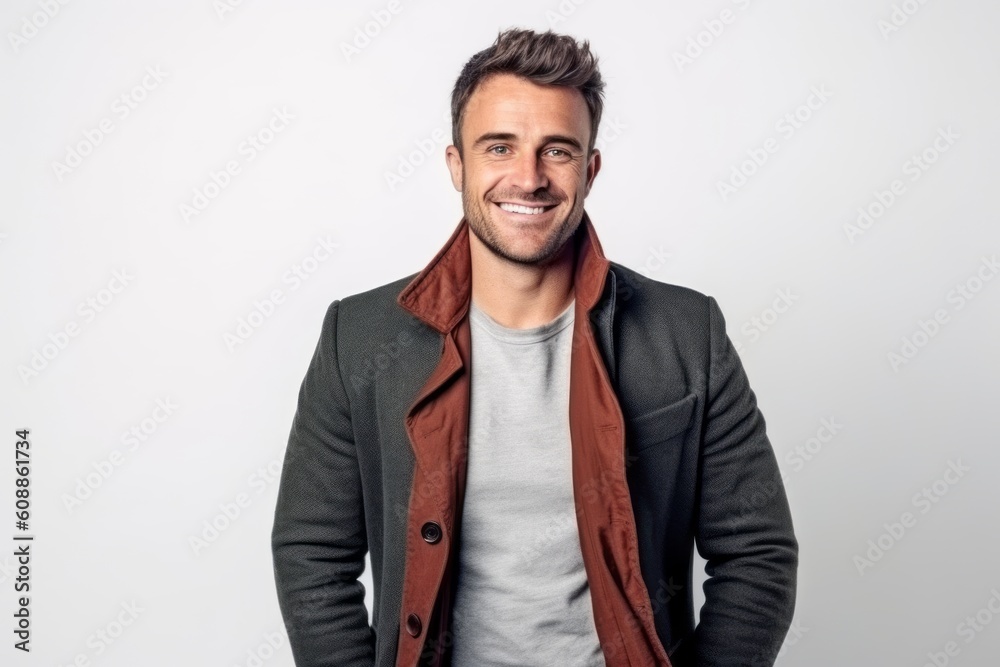 Portrait of a handsome man smiling at camera isolated on a white background Portrait of a handsome man smiling at camera isolated on a white background