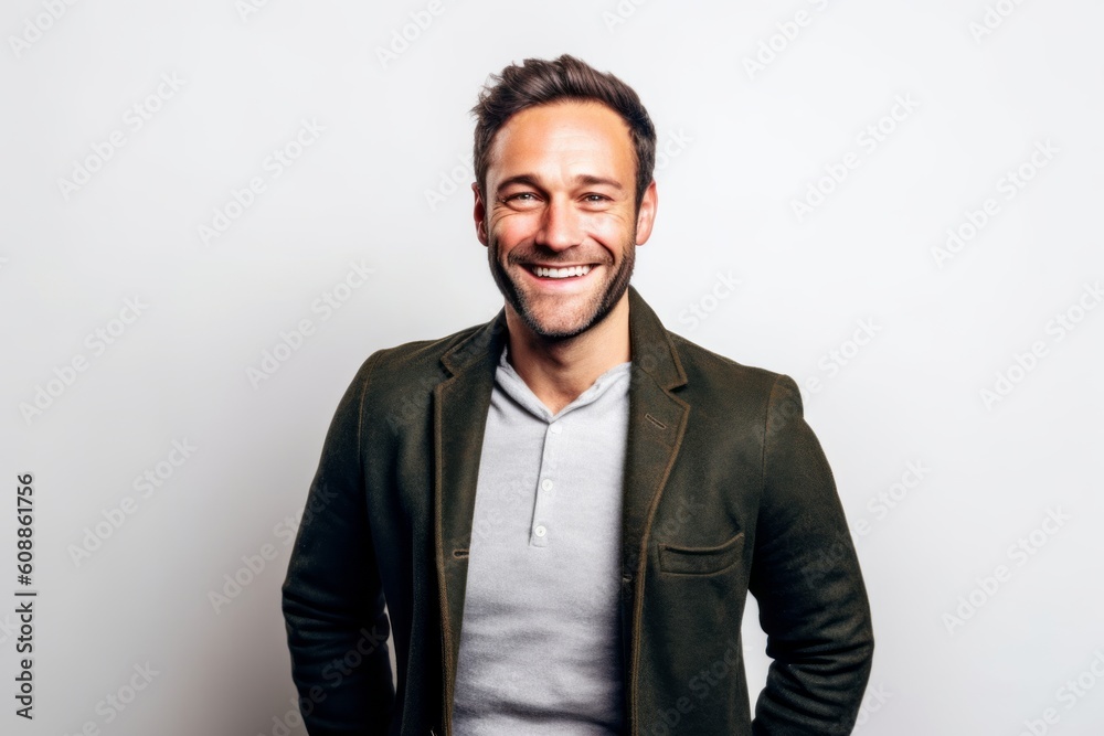Portrait of a handsome man smiling and looking at the camera. Portrait of a handsome man smiling and looking at the camera.