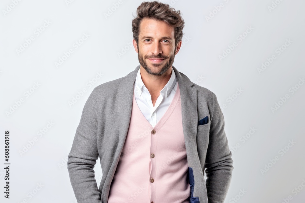 Portrait of a happy casual man standing with hands on hips over white background Portrait of a happy casual man standing with hands on hips over white background