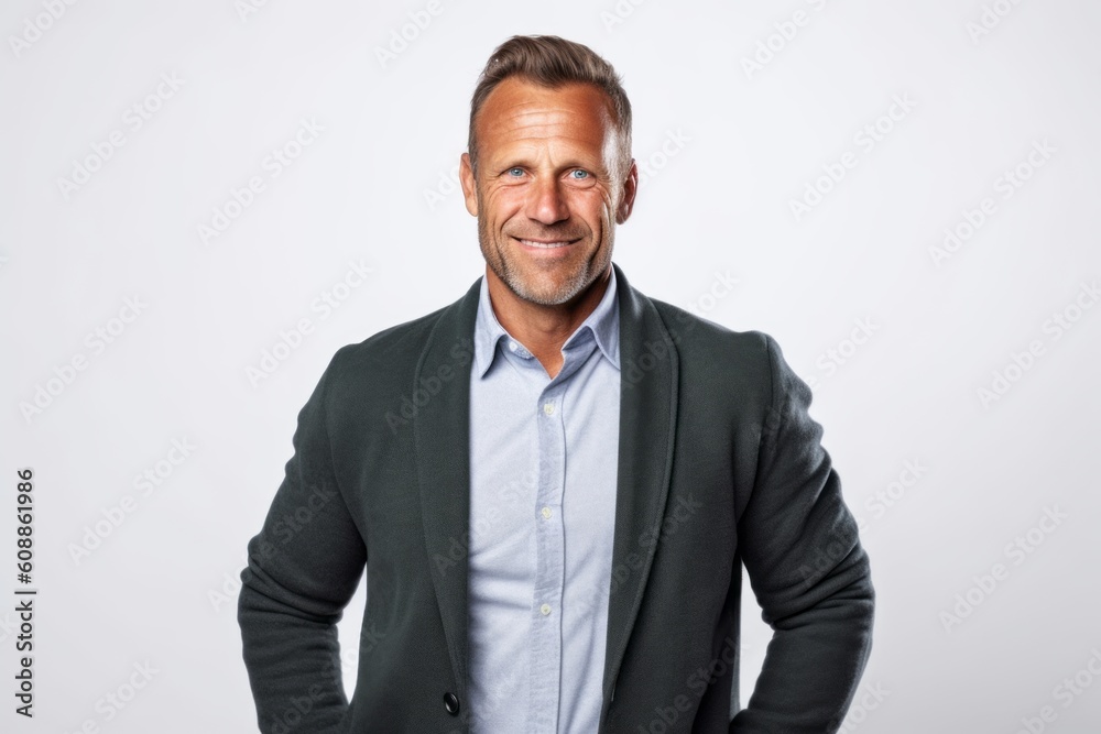 Portrait of a happy mature man smiling at the camera on a white background Portrait of a happy mature man smiling at the camera on a white background