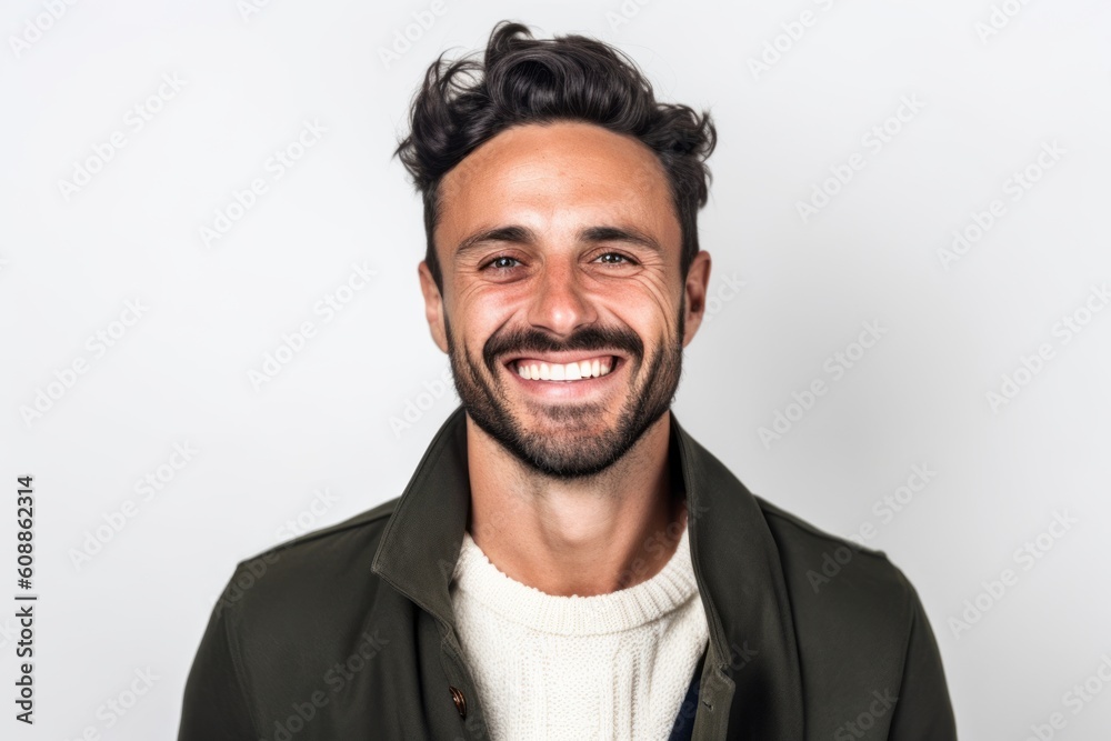Obraz premium Portrait of handsome young man smiling. Isolated white background.