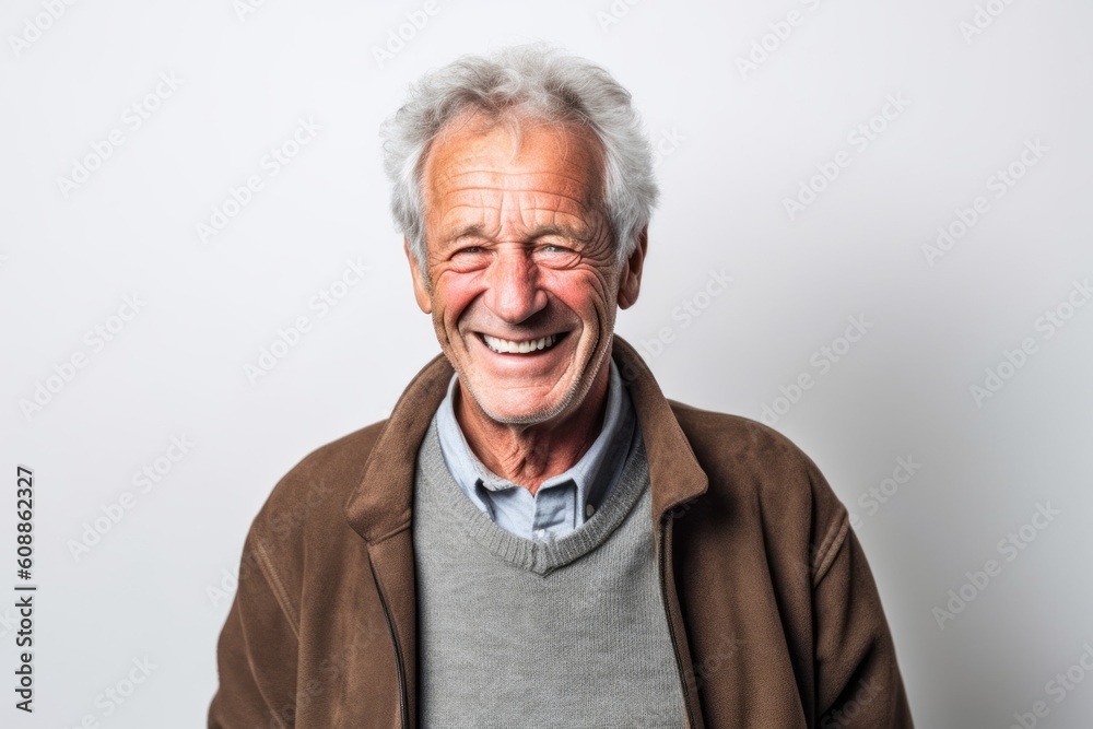 Portrait of a senior man laughing with eyes closed. Isolated white background. Portrait of a senior man laughing with eyes closed. Isolated white background.