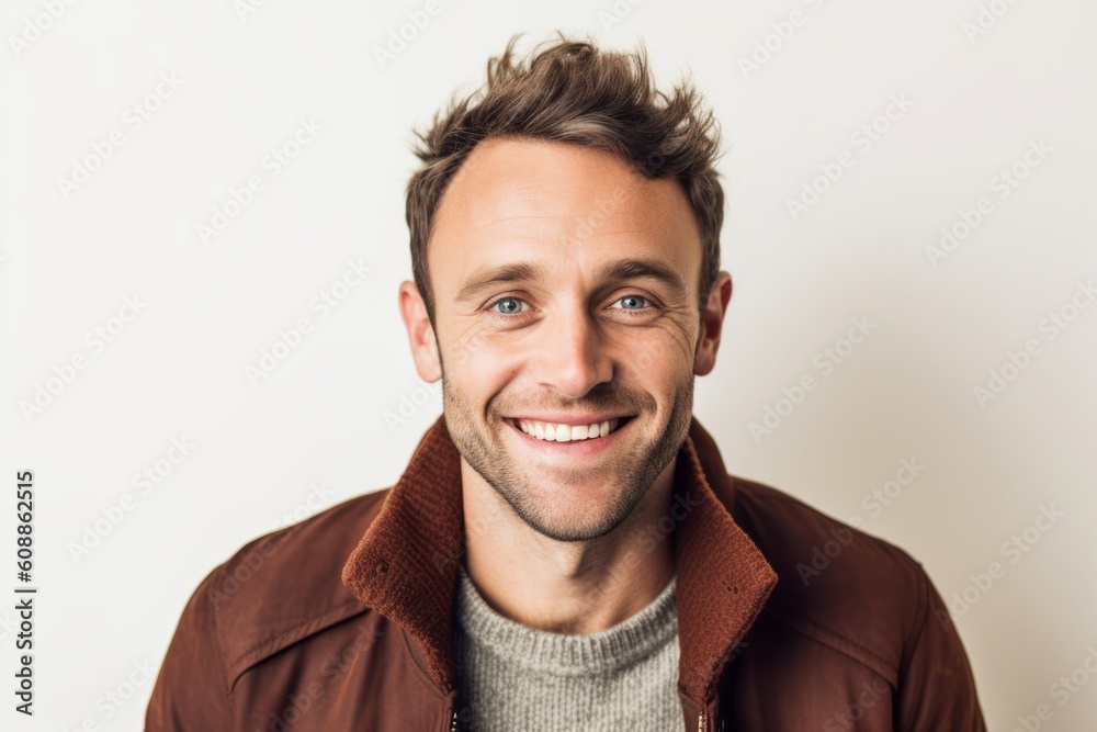 Fototapeta premium Portrait of a handsome young man smiling at the camera over white background