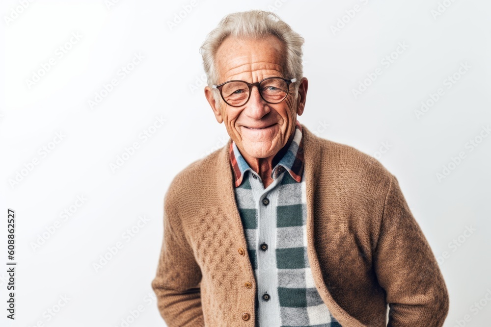 smiling senior man in eyeglasses looking at camera isolated on white smiling senior man in eyeglasses looking at camera isolated on white