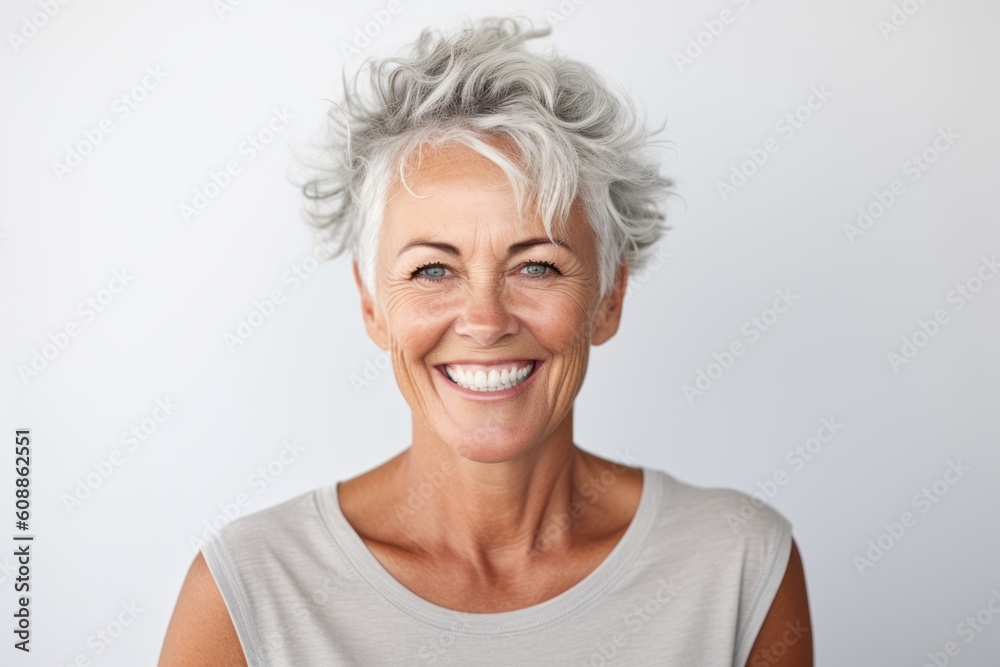 Portrait of a happy senior woman smiling at camera against white background Portrait of a happy senior woman smiling at camera against white background