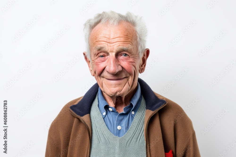 Portrait of a happy senior man smiling at the camera on white background