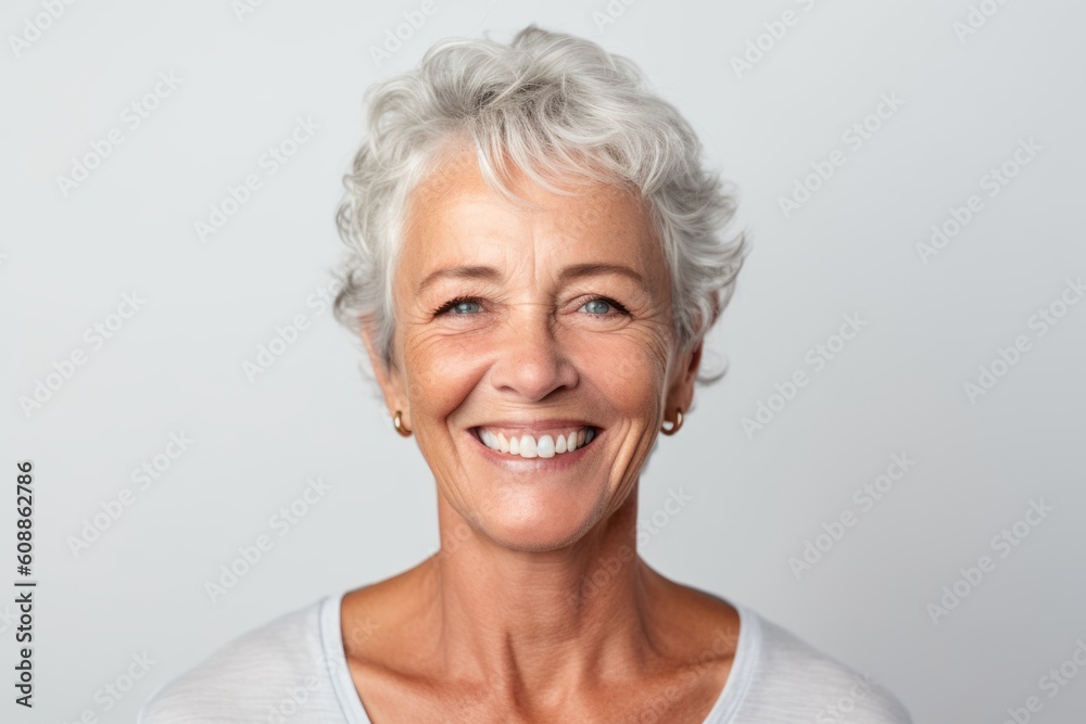 Portrait of a happy senior woman smiling at the camera over white background Portrait of a happy senior woman smiling at the camera over white background