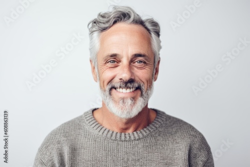 Portrait of smiling senior man looking at camera isolated on a white background