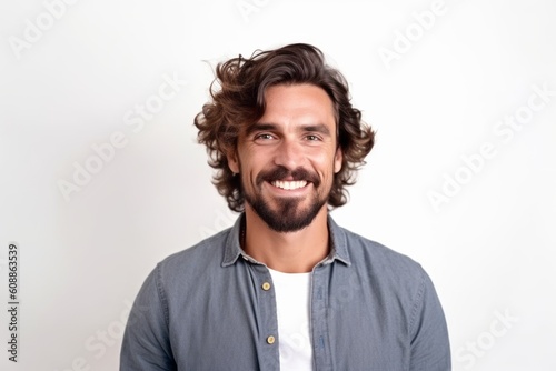 Portrait of a happy young man smiling at camera over white background © Robert MEYNER