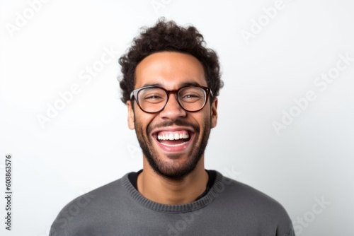 Portrait of a happy young man laughing and looking at the camera