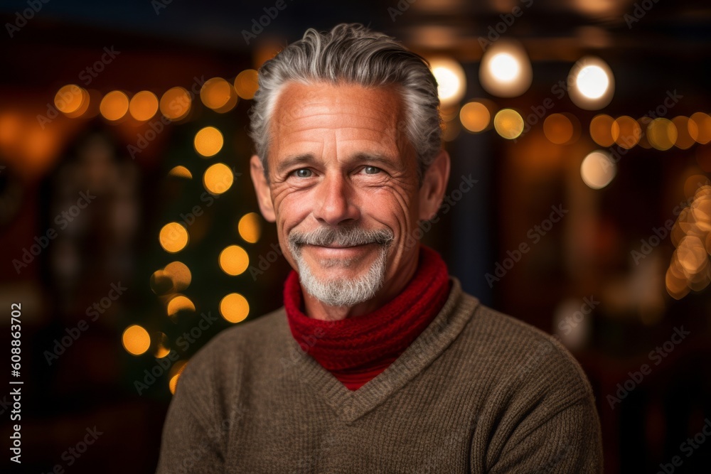 Portrait of a handsome senior man wearing a red turtleneck. Portrait of a handsome senior man wearing a red turtleneck.