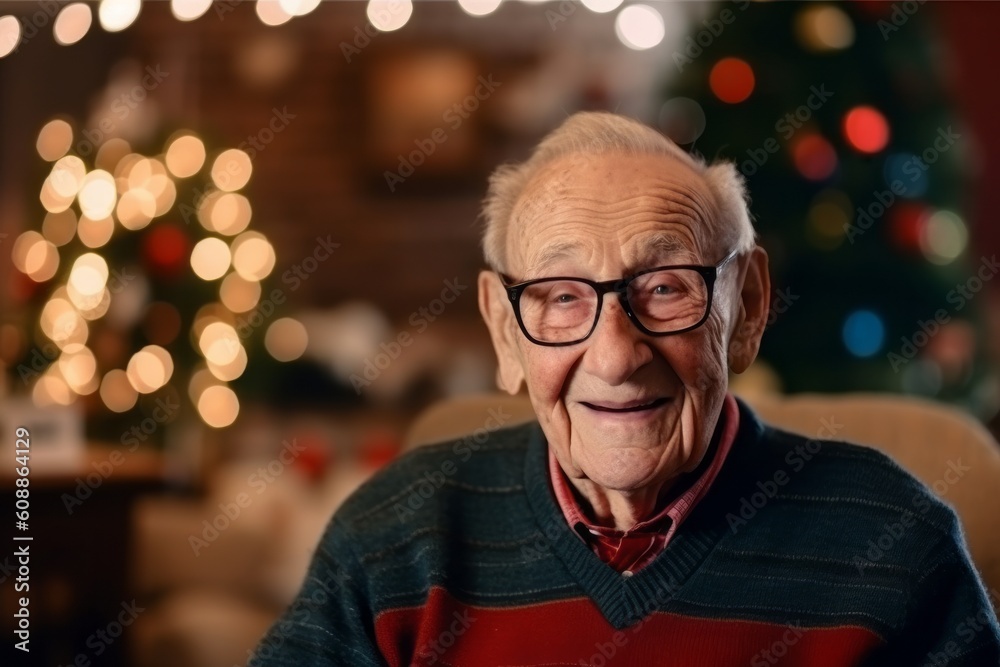 Portrait of senior man with eyeglasses at christmas time Portrait of senior man with eyeglasses at christmas time