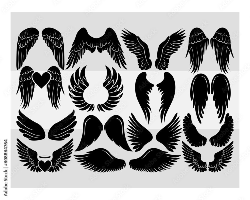 Angel Wings Svg | SVG Bundle | Angel Wings | Angel Clipart Svg | Circut Cut Files Silhouette | Memorial Svg | Heart Svg | Silhouette | Angel Wing Clipart| Vcetor| Outline | Eps | Cut file