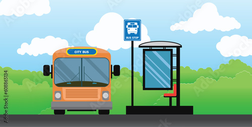 City bus stop ,city transportation, vector illustration, bus station