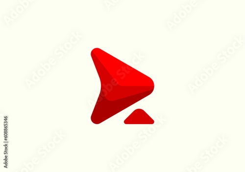 tirangle shades of red color letter R, with right arrow symbol like a compas navigation photo