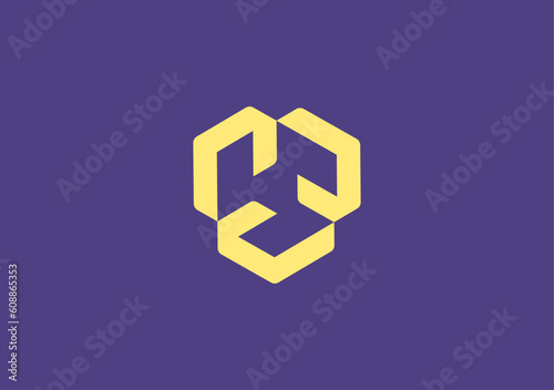 tripple letter C collection in hexagon circle illusion shape photo