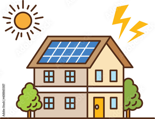 太陽光パネルを使って発電している一軒家のイメージ