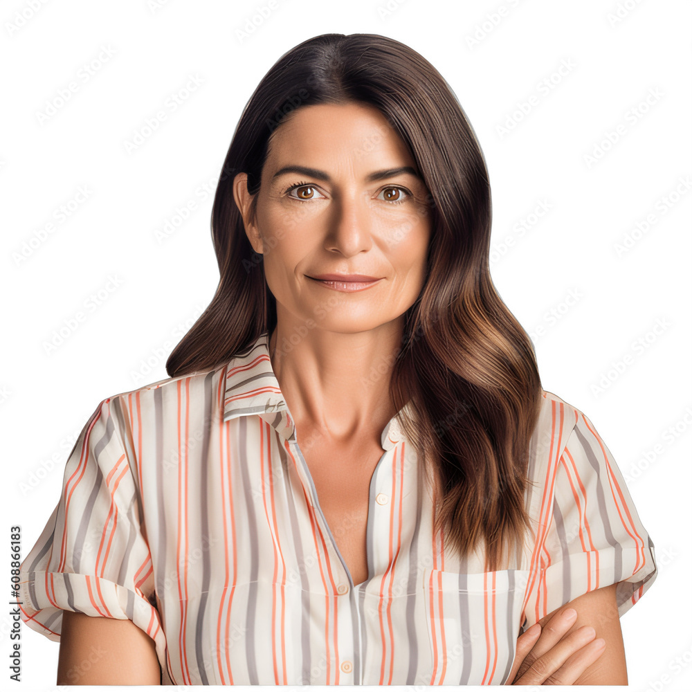 A woman in a striped shirt with her arms crossed on a transparent background png isolated Generative Ai A woman in a striped shirt with her arms crossed on a transparent background png isolated Generative Ai