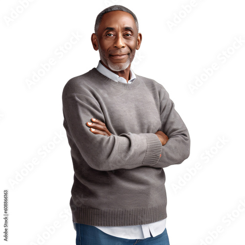 A man in a sweater and jeans standing with his arms crossed smiling on a transparent background png isolated Generative Ai