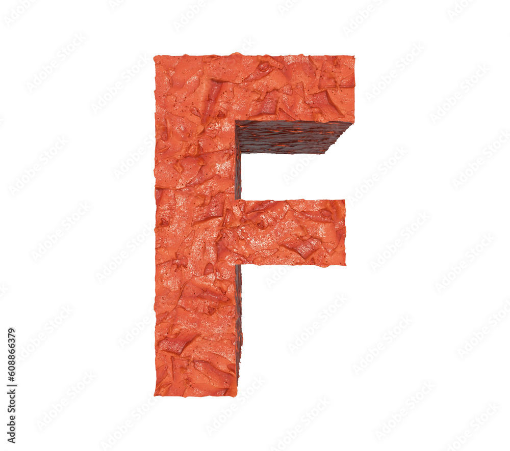 Coral red sculpting clay letter F on transparent background Coral red sculpting clay letter F on transparent background