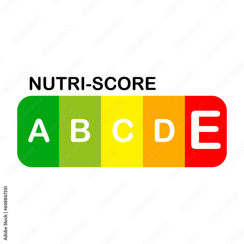 Nutri Score official label. E score. Vector illustration. Nutri Score official label. E score. Vector illustration.