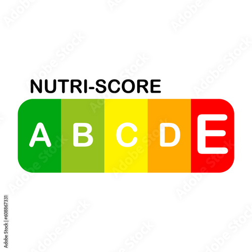 Nutri Score official label. E score. Vector illustration.