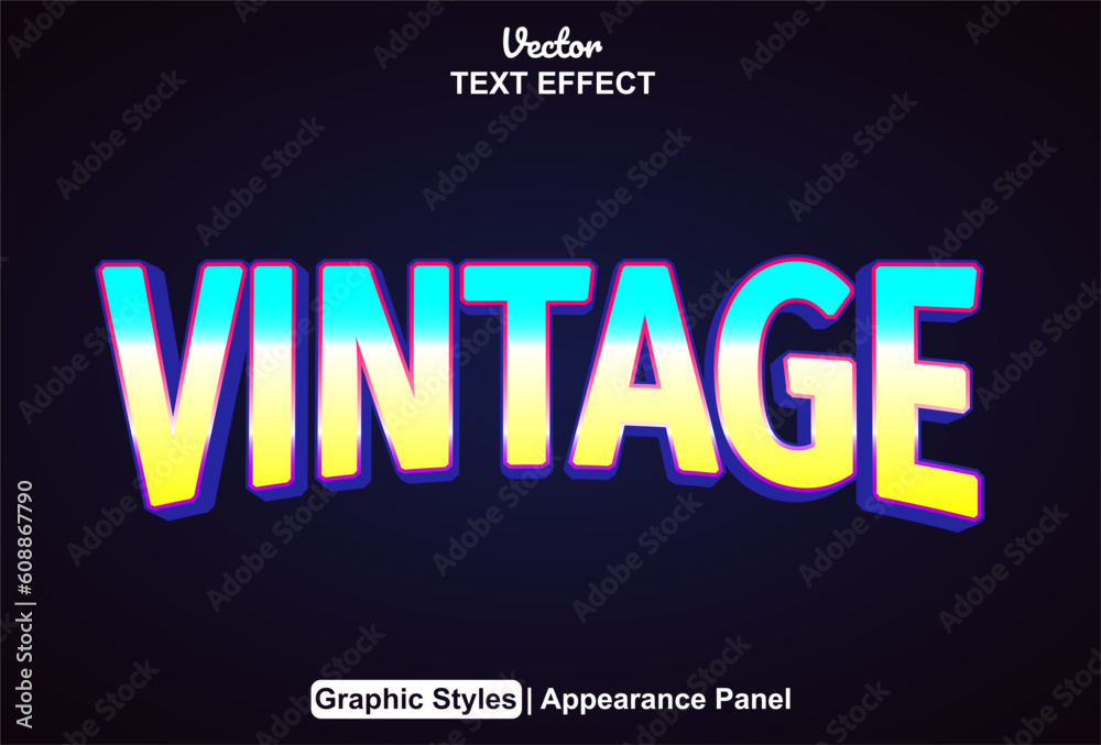 vintage text effect with purple color graphic style and editable.