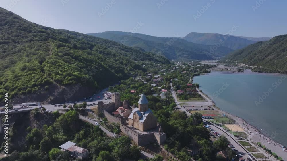 Flight Over Ananuri Fortress In Georgia, Aerial View